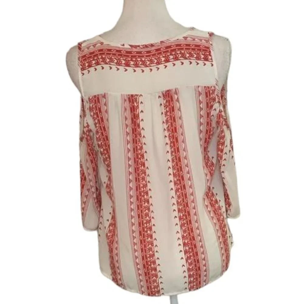 CANDIE'S Red and White, Cold Shoulder Top, Size Medium